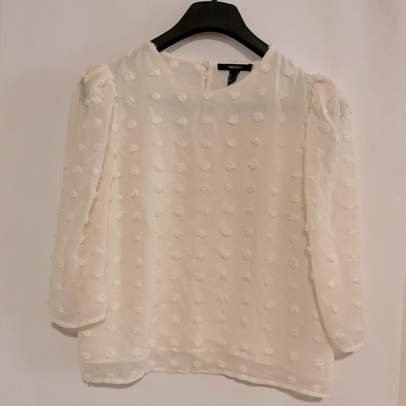 Forever 21 Sheer Blouse, Textured Polka Dots, Sz L - Picture 2 of 3